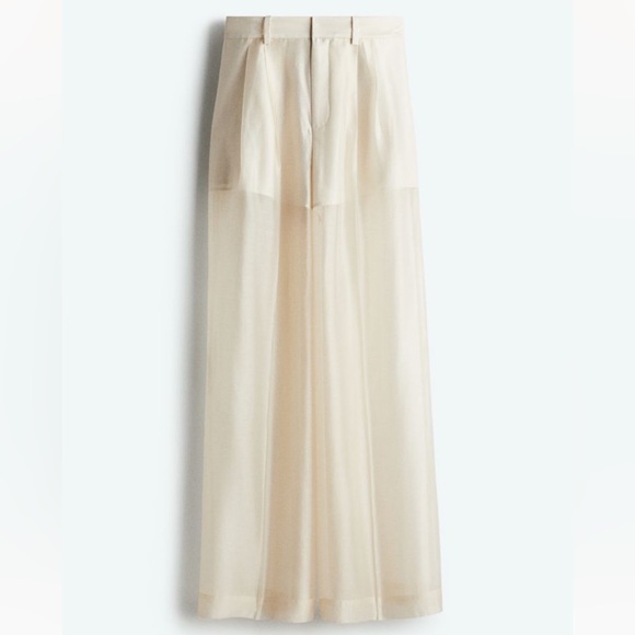 🔥POPULAR🔥 H&M Edition Spring 2025 Cream Chiffon Wide Leg Trouser Pants Size 8 - Picture 6 of 14